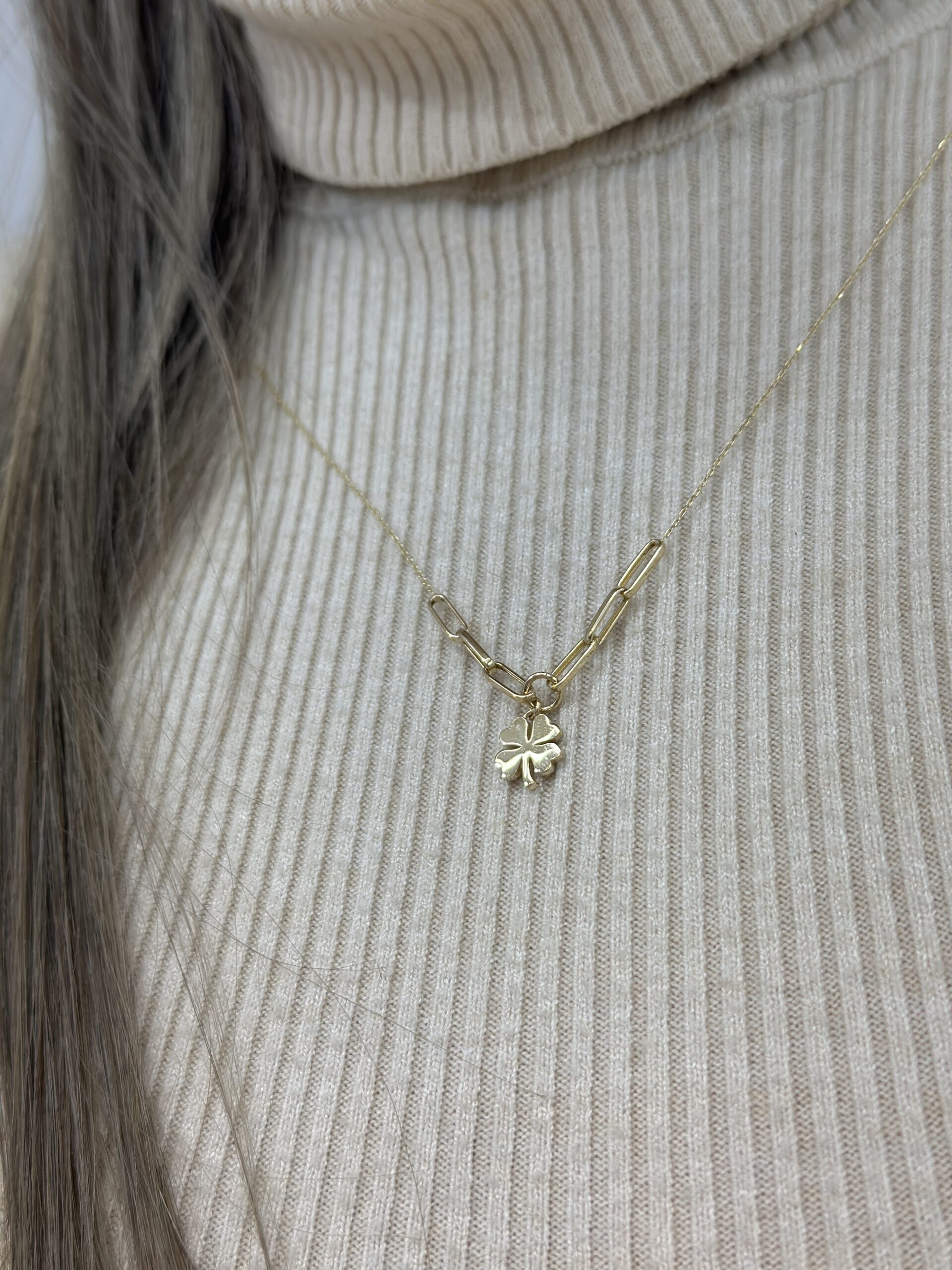 Kleeblatt Platte - Kette mit Anhänger - 585er Gold - Juwelier Di-EL – Bild 2