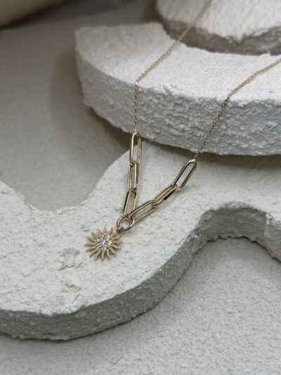 Sonne Platte - Kette mit Anhänger - 585er Gold - Juwelier Di-EL