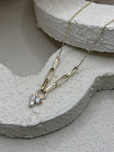 Drei Stein Trio Glieder - Kette mit Anhänger - 585er Gold - Juwelier Di-EL