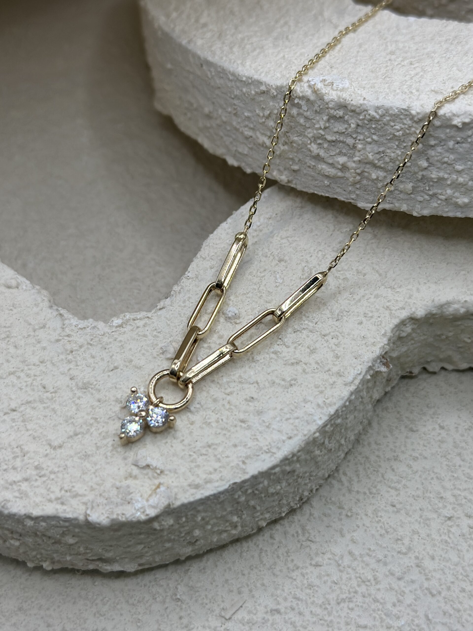 Drei Stein Trio Glieder - Kette mit Anhänger - 585er Gold - Juwelier Di-EL