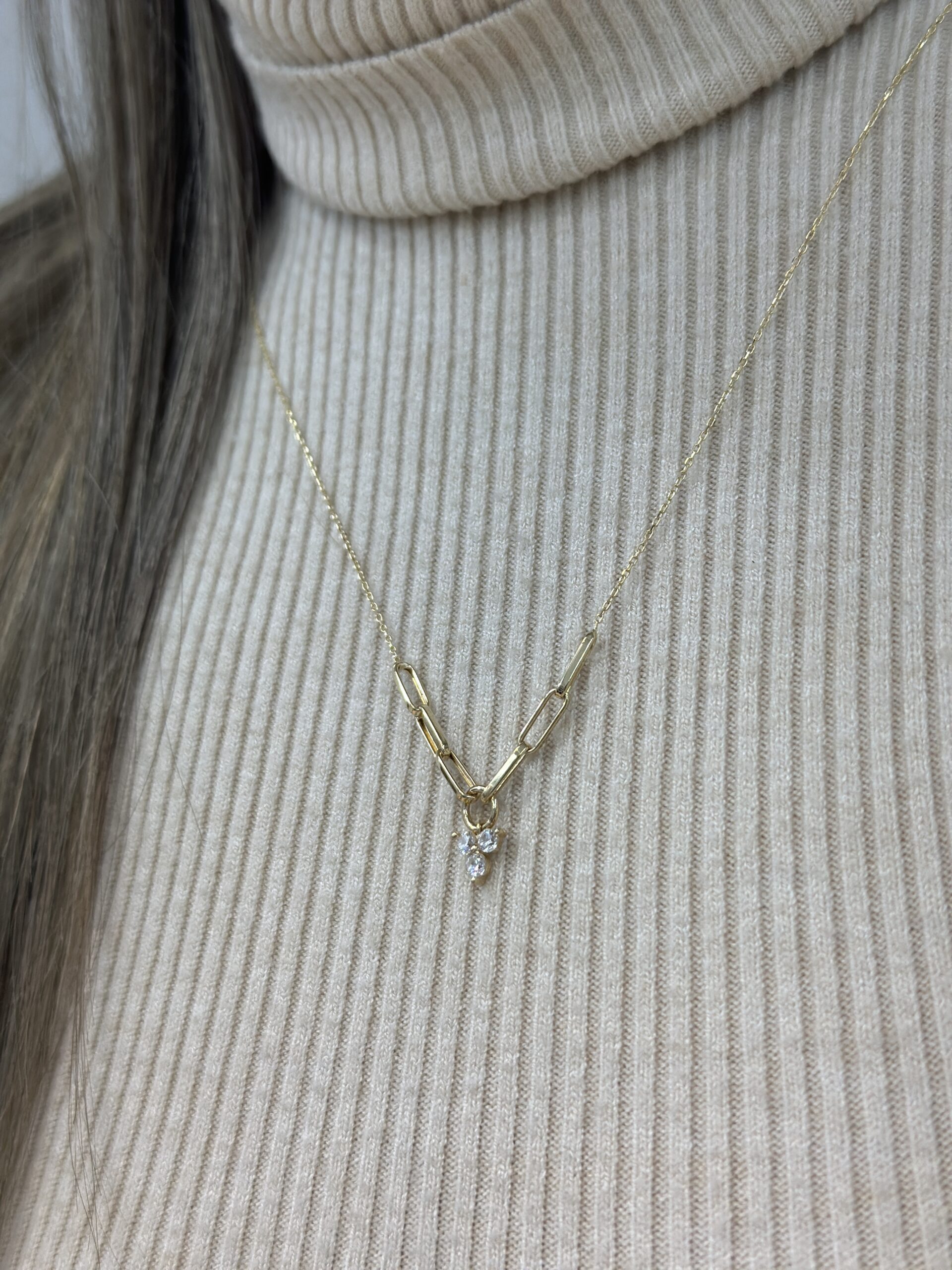 Drei Stein Trio Glieder - Kette mit Anhänger - 585er Gold - Juwelier Di-EL – Bild 2