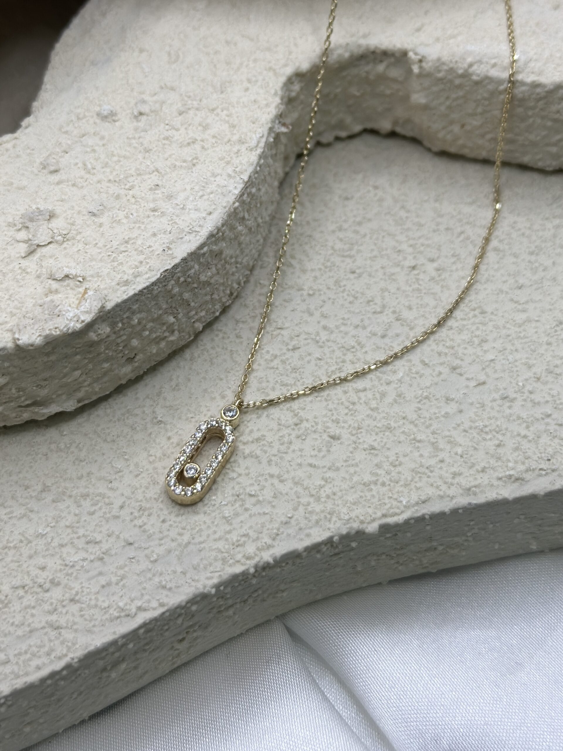 Oval Glied Zirkonia - Kette mit Anhänger - 585er Gold - Juwelier Di-EL