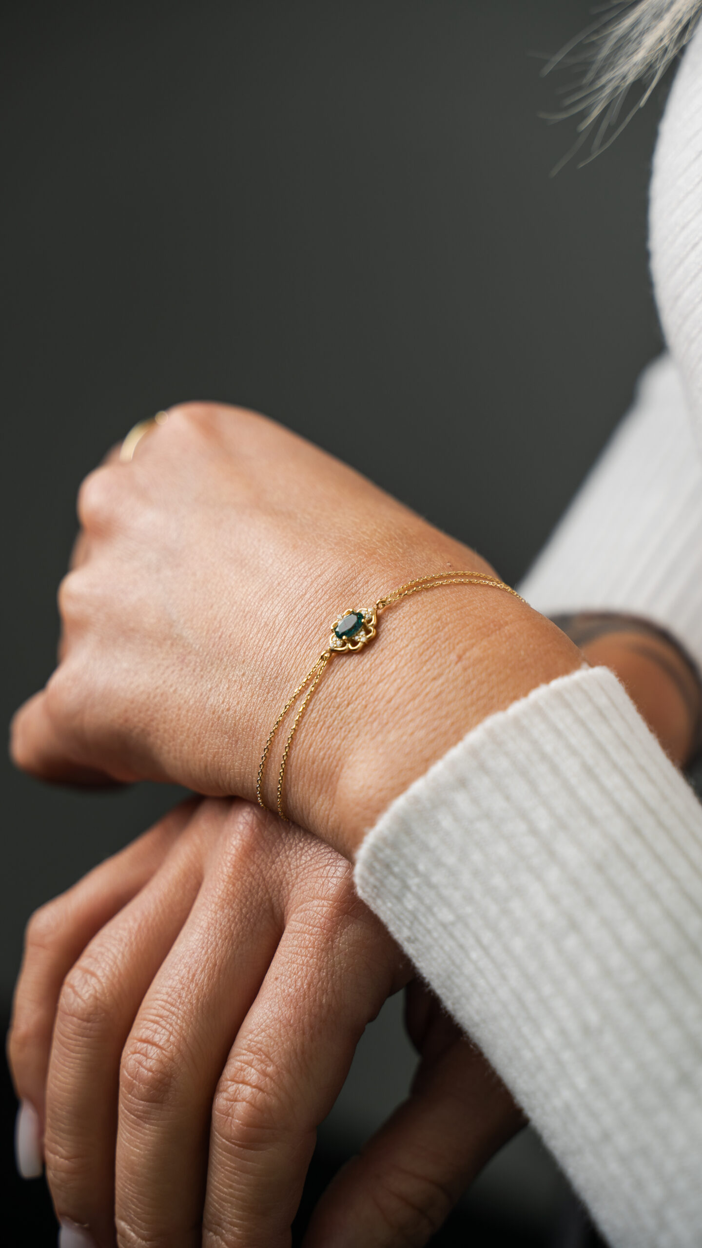 Ornamentaler Blüte Grün- Armband - 585er Gold - Juwelier Di-EL